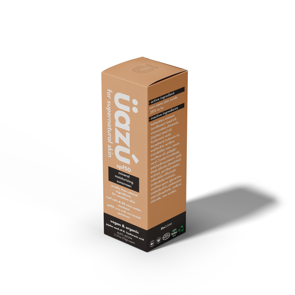 uazu spf 50 hydrating mineral sunscreen tinted front box image
